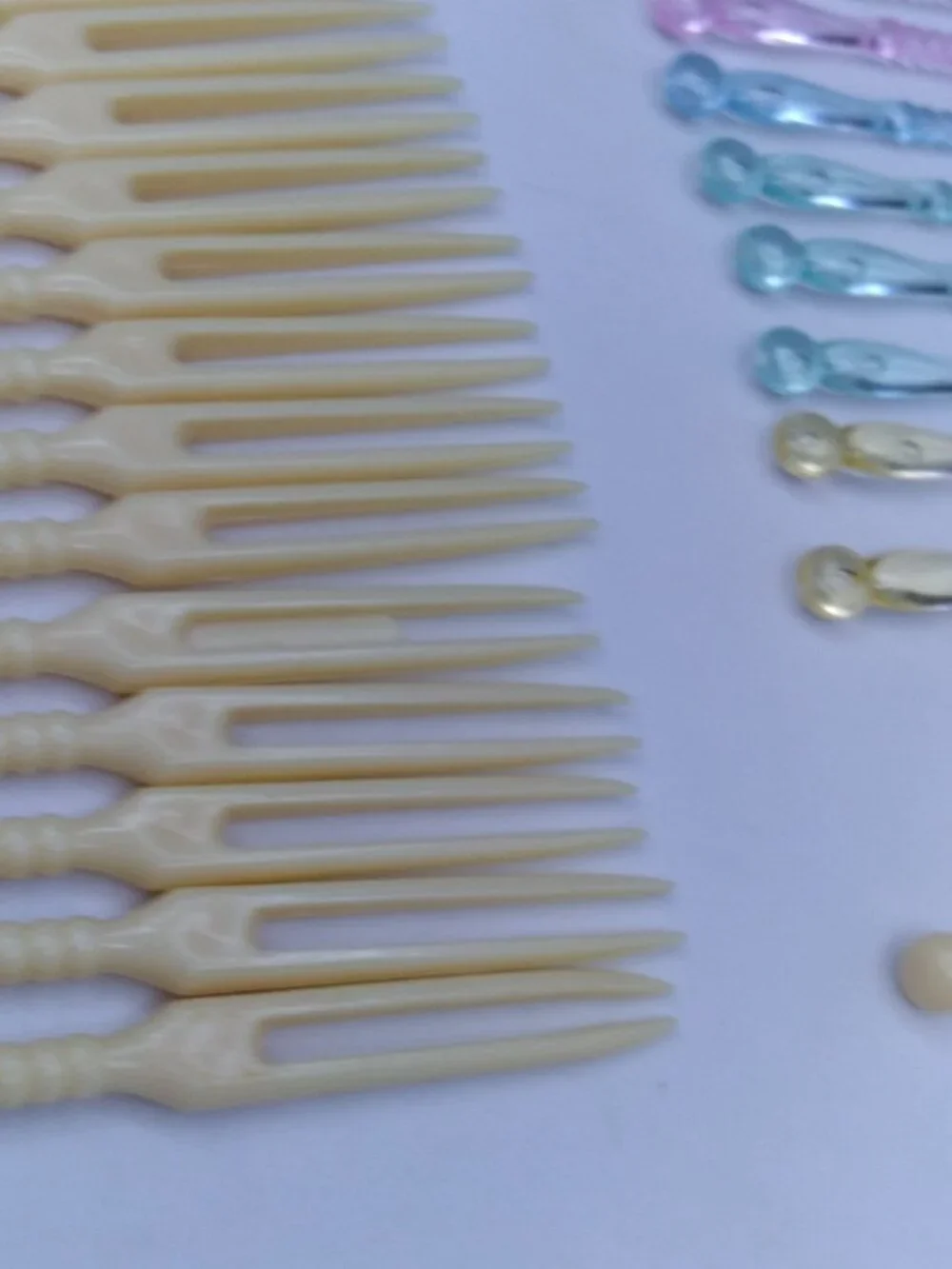 hors d'oeuvre fork tooth picks ivory tone and multicolored plastic vintage